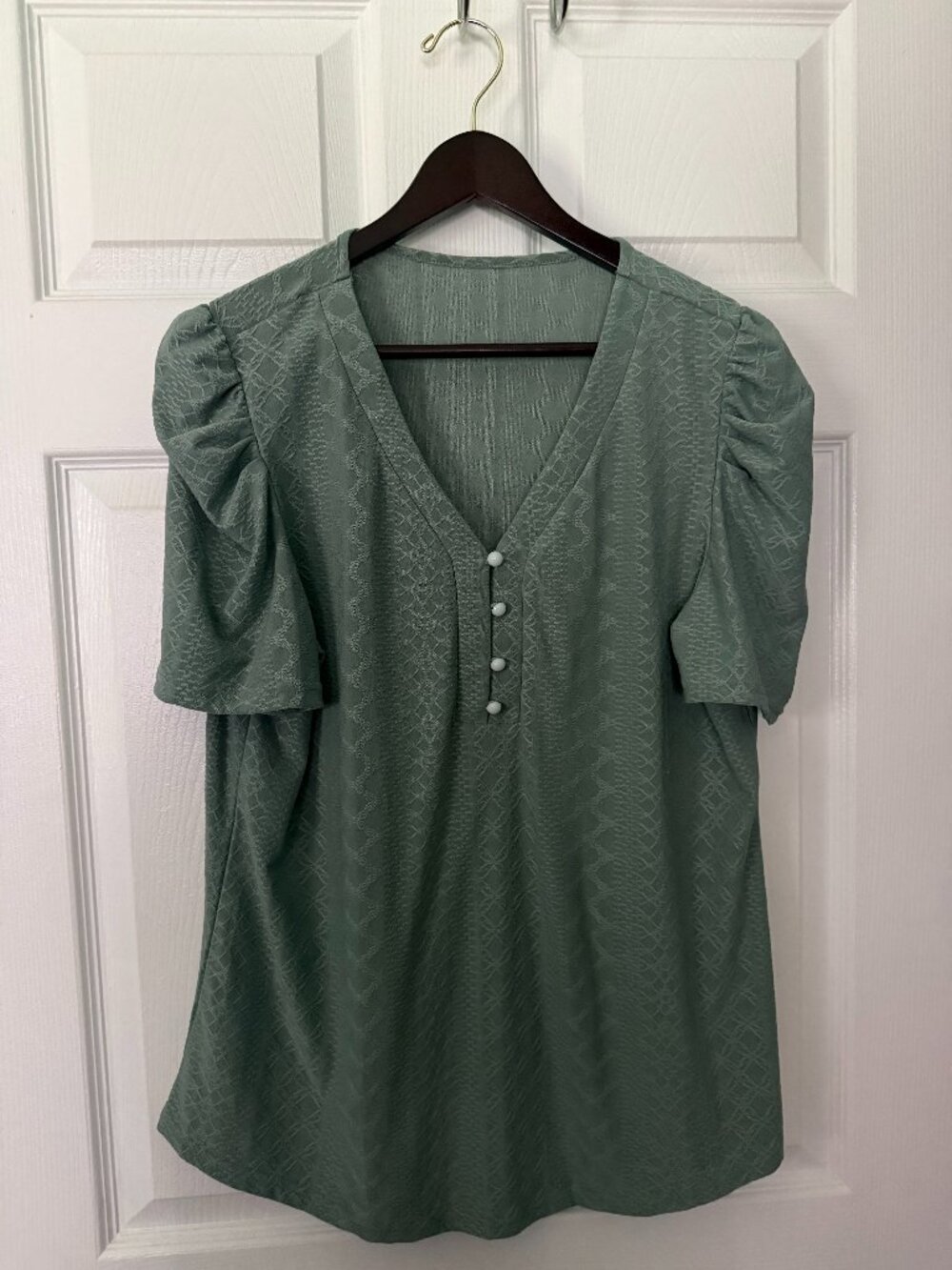 LOMON Puff Short Sleeve Shirt Summer Tops V Neck Casual T Shirts Loose Fit Large